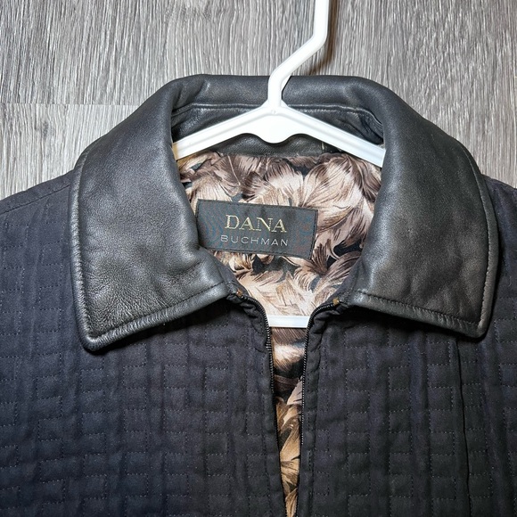 Dana Buchman Black Quilted Genuine Leather Trim Collar Zip Mid-Length Coat M - Picture 9 of 12